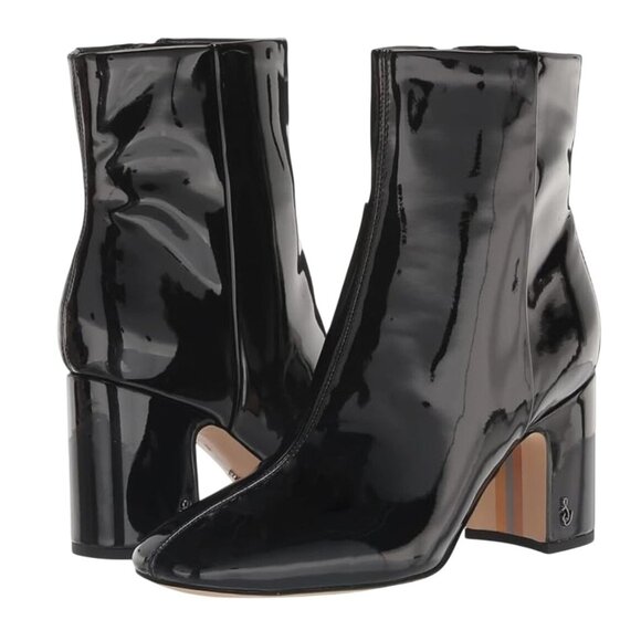 Sam Edelman Womens Boot size 7 Fawn Black Patent Leather Square Toe Block Heel - Picture 1 of 7
